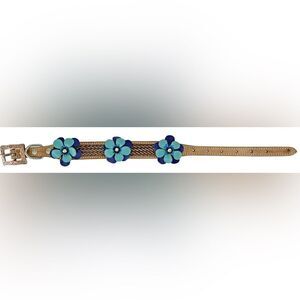 Showman Couture Genuine leather dog collar with blue 3D flower accent